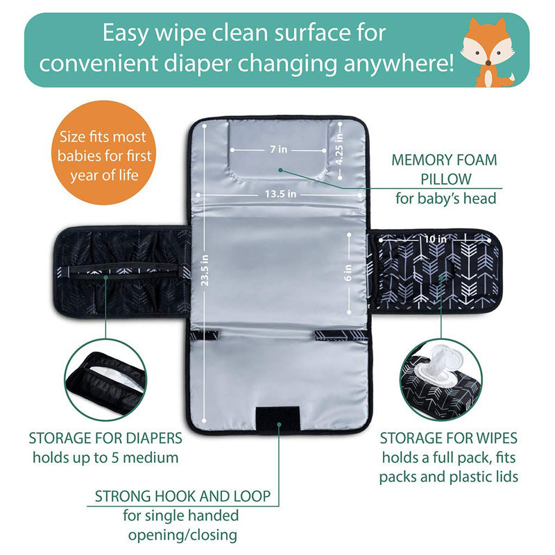 Portable Oxford Black Diaper Changing Pad